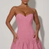 Rochie mini corset Lavinia cu decupaje și tiv bufant, în nuanța roz prăfuit