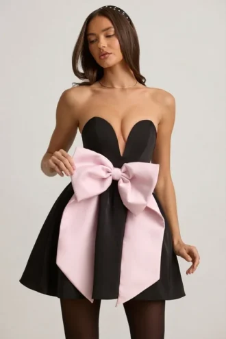 Rochie mini corset Norina cu detaliu fundă, în negru