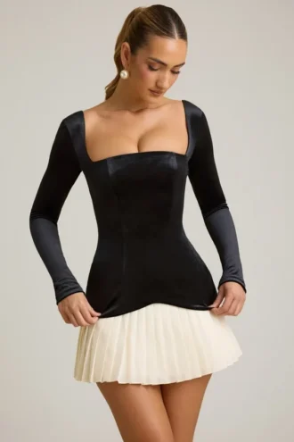 Rochie mini corset plisată în straturi Darline, negru