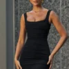 Rochie mini corset structurată drapată Brittany, negru Rochie mini corset structurată drapată Brittany, negru