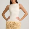 Rochie mini cu aplicații florale din satin, cu spate decupat, model Florrie, culoare ivoriu