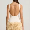 Rochie mini cu aplicații florale din satin, cu spate decupat, model Florrie, culoare ivoriu