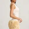 Rochie mini cu aplicații florale din satin, cu spate decupat, model Florrie, culoare ivoriu