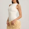 Rochie mini cu aplicații florale din satin, cu spate decupat, model Florrie, culoare ivoriu