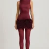 Rochie mini cu aplicații florale din satin Florrie, cu spate decupat, în culoarea roșu vin