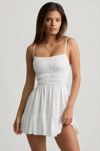 Rochie mini cu bretele strânse Tessara, albă
