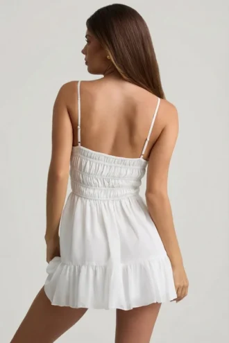 Rochie mini cu bretele strânse Tessara, albă