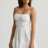 Rochie mini cu bretele strânse Tessara, albă Rochie mini cu bretele strânse Tessara, albă