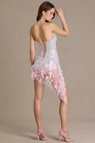 Rochie mini cu corset din tul decorat Colette, în roz pal