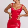 Rochie mini cu corset din vinil Ambrose, cu sârmă, în roșu aprins Rochie mini cu corset din vinil Ambrose, cu sârmă, în roșu aprins