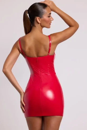 Rochie mini cu corset din vinil Ambrose, cu sârmă, în roșu aprins