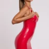Rochie mini cu corset din vinil Ambrose, cu sârmă, în roșu aprins Rochie mini cu corset din vinil Ambrose, cu sârmă, în roșu aprins