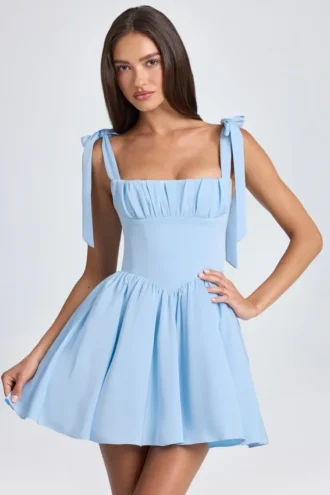 Rochie mini cu corset drapat Bellamy în albastru pudră