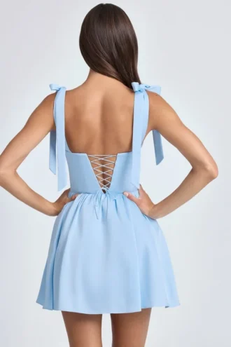 Rochie mini cu corset drapat Bellamy în albastru pudră