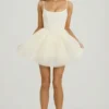Rochie mini cu corset și fustă din tul, model Eugenie, în culoarea albă Rochie mini cu corset și fustă din tul, model Eugenie, în culoarea albă