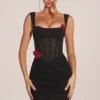 Rochie mini cu corset și fustă drapată Miller, negru Rochie mini cu corset și fustă drapată Miller, negru