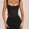 Rochie mini cu corset și fustă drapată Miller, negru Rochie mini cu corset și fustă drapată Miller, negru