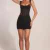 Rochie mini cu corset și fustă drapată Miller, negru Rochie mini cu corset și fustă drapată Miller, negru
