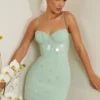 Rochie mini cu corset și ornamente Constance, în culoarea salvie Rochie mini cu corset și ornamente Constance, în culoarea salvie