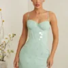Rochie mini cu corset și ornamente Constance, în culoarea salvie Rochie mini cu corset și ornamente Constance, în culoarea salvie