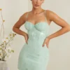 Rochie mini cu corset și ornamente Constance, în culoarea salvie Rochie mini cu corset și ornamente Constance, în culoarea salvie