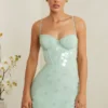 Rochie mini cu corset și ornamente Constance, în culoarea salvie Rochie mini cu corset și ornamente Constance, în culoarea salvie