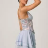 Rochie mini cu corset și volane, model Sakura, în albastru floral Rochie mini cu corset și volane, model Sakura, în albastru floral