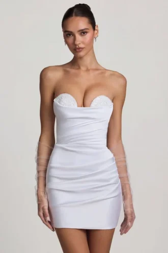 Rochie mini cu corset și volane Tirza, albă