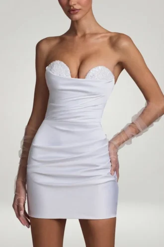 Rochie mini cu corset și volane Tirza, albă