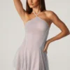 Rochie mini cu dantelă și șireturi în spate Juni, argintie Rochie mini cu dantelă și șireturi în spate Juni, argintie