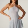 Rochie mini cu dantelă și șireturi în spate Juni, argintie Rochie mini cu dantelă și șireturi în spate Juni, argintie