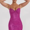 Rochie mini cu decolteu în formă de inimă și ornamente Mischa, în culoarea magenta Rochie mini cu decolteu în formă de inimă și ornamente Mischa, în culoarea magenta
