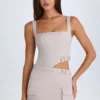 Rochie mini cu decupaje și curea Acadia, culoare gri-maro Rochie mini cu decupaje și curea Acadia, culoare gri-maro