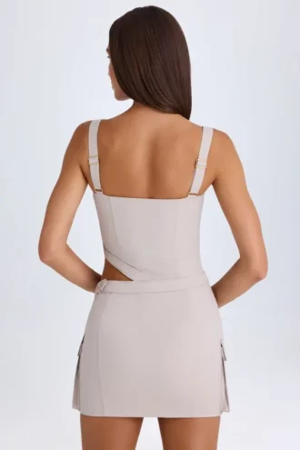Rochie mini cu decupaje și curea Acadia, culoare gri-maro