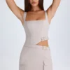 Rochie mini cu decupaje și curea Acadia, culoare gri-maro Rochie mini cu decupaje și curea Acadia, culoare gri-maro