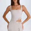 Rochie mini cu decupaje și curea Acadia, culoare gri-maro Rochie mini cu decupaje și curea Acadia, culoare gri-maro