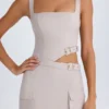 Rochie mini cu decupaje și curea Acadia, culoare gri-maro Rochie mini cu decupaje și curea Acadia, culoare gri-maro