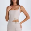Rochie mini cu decupaje și curea Acadia, culoare gri-maro Rochie mini cu decupaje și curea Acadia, culoare gri-maro