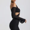 Rochie mini cu decupaje și drapaje, cu umerii goi, Kemina, în negru Rochie mini cu decupaje și drapaje, cu umerii goi, Kemina, în negru