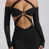 Rochie mini cu decupaje și drapaje, cu umerii goi, Kemina, în negru Rochie mini cu decupaje și drapaje, cu umerii goi, Kemina, în negru