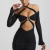 Rochie mini cu decupaje și drapaje, cu umerii goi, Kemina, în negru Rochie mini cu decupaje și drapaje, cu umerii goi, Kemina, în negru