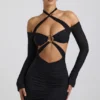Rochie mini cu decupaje și drapaje, cu umerii goi, Kemina, în negru Rochie mini cu decupaje și drapaje, cu umerii goi, Kemina, în negru