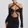 Rochie mini cu decupaje și drapaje, cu umerii goi, Kemina, în negru Rochie mini cu decupaje și drapaje, cu umerii goi, Kemina, în negru