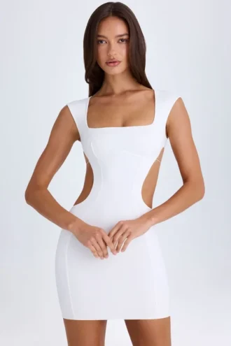 Rochie mini cu decupaje și șireturi Addison, albă