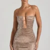 Rochie mini cu decupaje și ornamente Alanni, culoare miere Rochie mini cu decupaje și ornamente Alanni, culoare miere