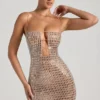Rochie mini cu decupaje și ornamente Alanni, culoare miere Rochie mini cu decupaje și ornamente Alanni, culoare miere