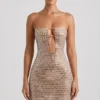 Rochie mini cu decupaje și ornamente Alanni, culoare miere Rochie mini cu decupaje și ornamente Alanni, culoare miere
