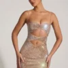 Rochie mini cu decupaje și ornamente Ayleen, culoare migdală Rochie mini cu decupaje și ornamente Ayleen, culoare migdală