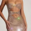 Rochie mini cu decupaje și ornamente Ayleen, culoare migdală Rochie mini cu decupaje și ornamente Ayleen, culoare migdală