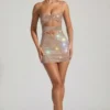 Rochie mini cu decupaje și ornamente Ayleen, culoare migdală Rochie mini cu decupaje și ornamente Ayleen, culoare migdală